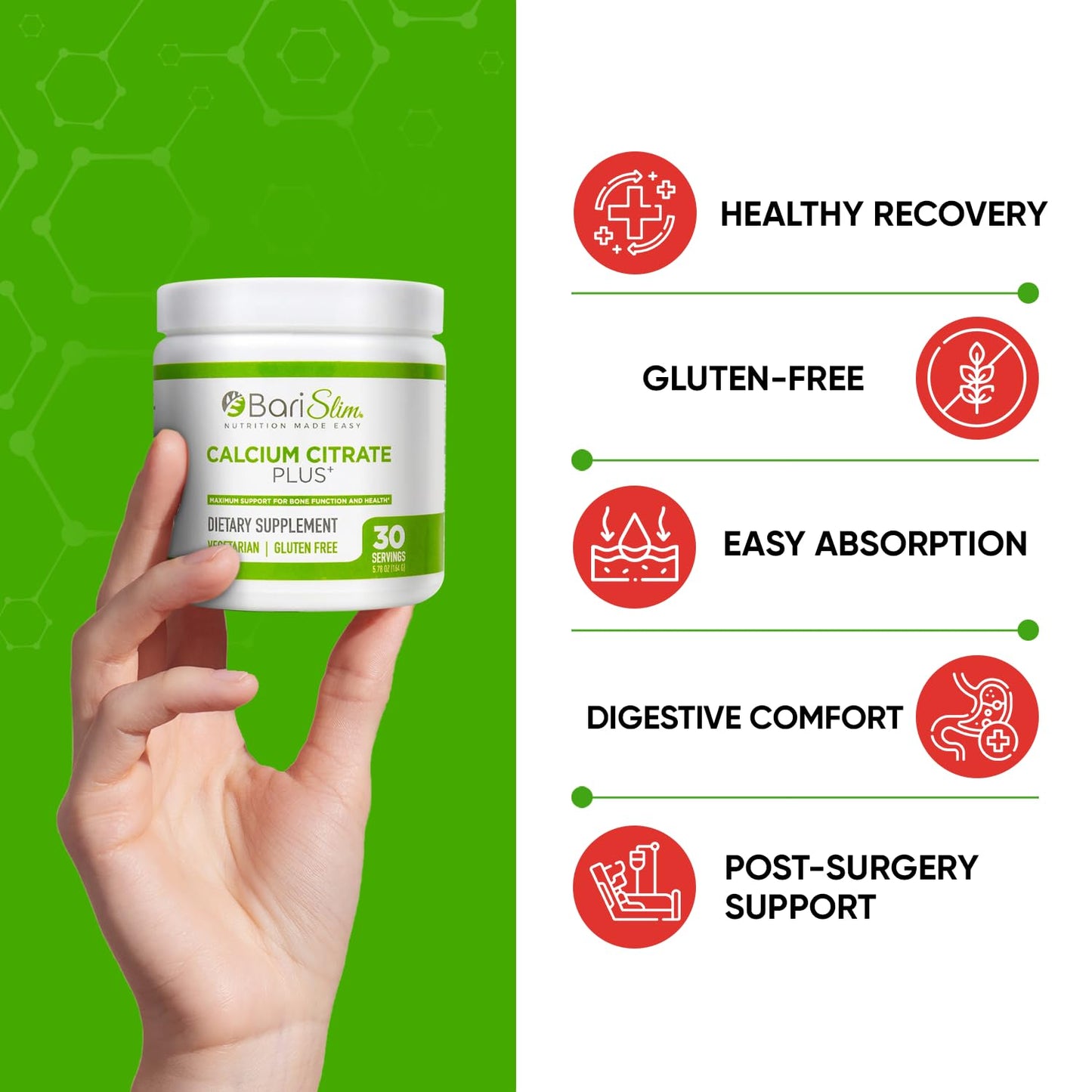 BariSlim Bariatric Calcium Citrate Powder – Post-Weight Loss Surgery Support | 600 mg, 30 Servings