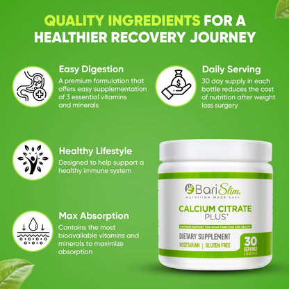 BariSlim Bariatric Calcium Citrate Powder – Post-Weight Loss Surgery Support | 600 mg, 30 Servings