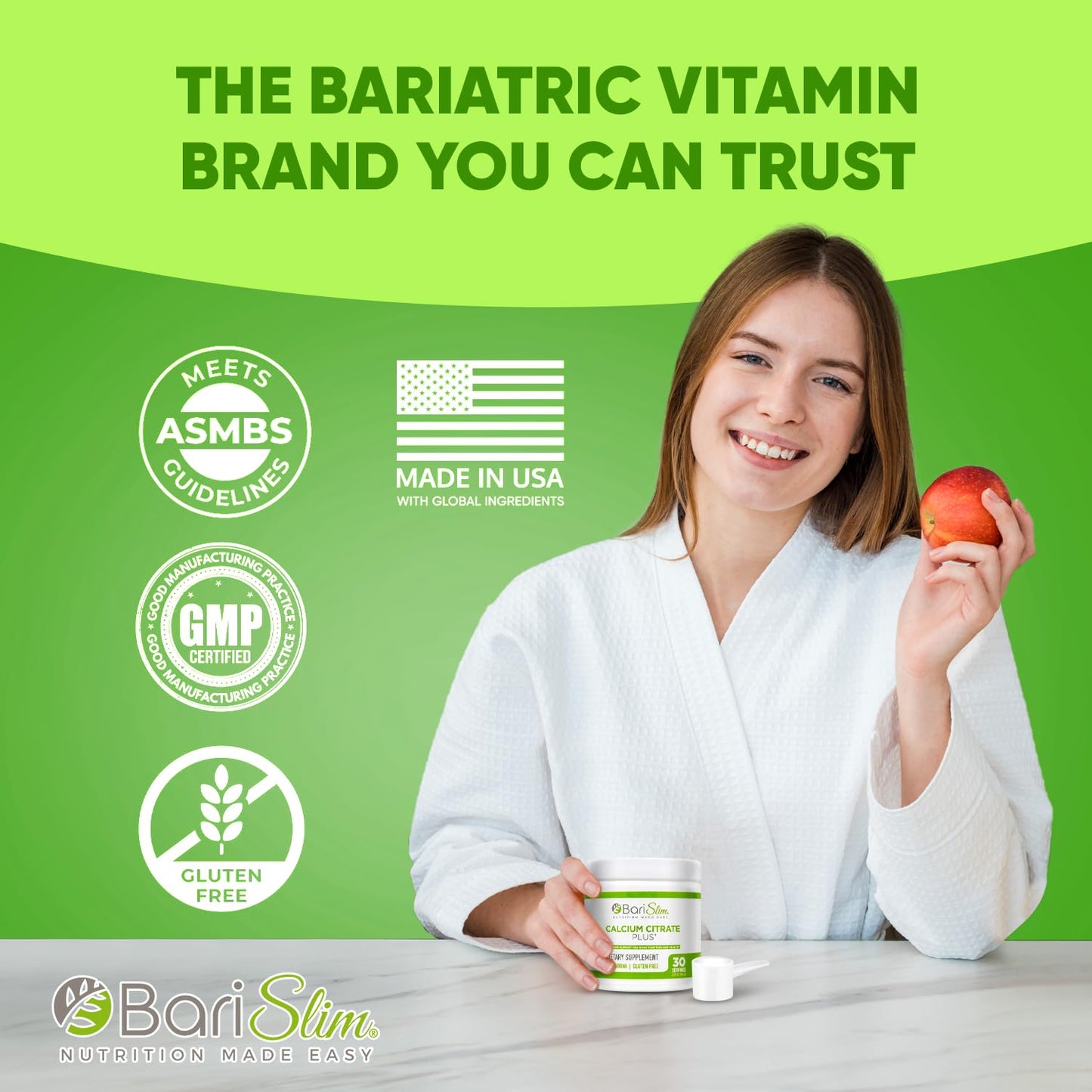 BariSlim Bariatric Calcium Citrate Powder – Post-Weight Loss Surgery Support | 600 mg, 30 Servings