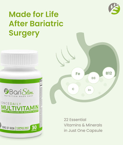 BariSlim Once Daily Bariatric Multivitamin Capsule – 18 mg Iron | 30 Day Supply