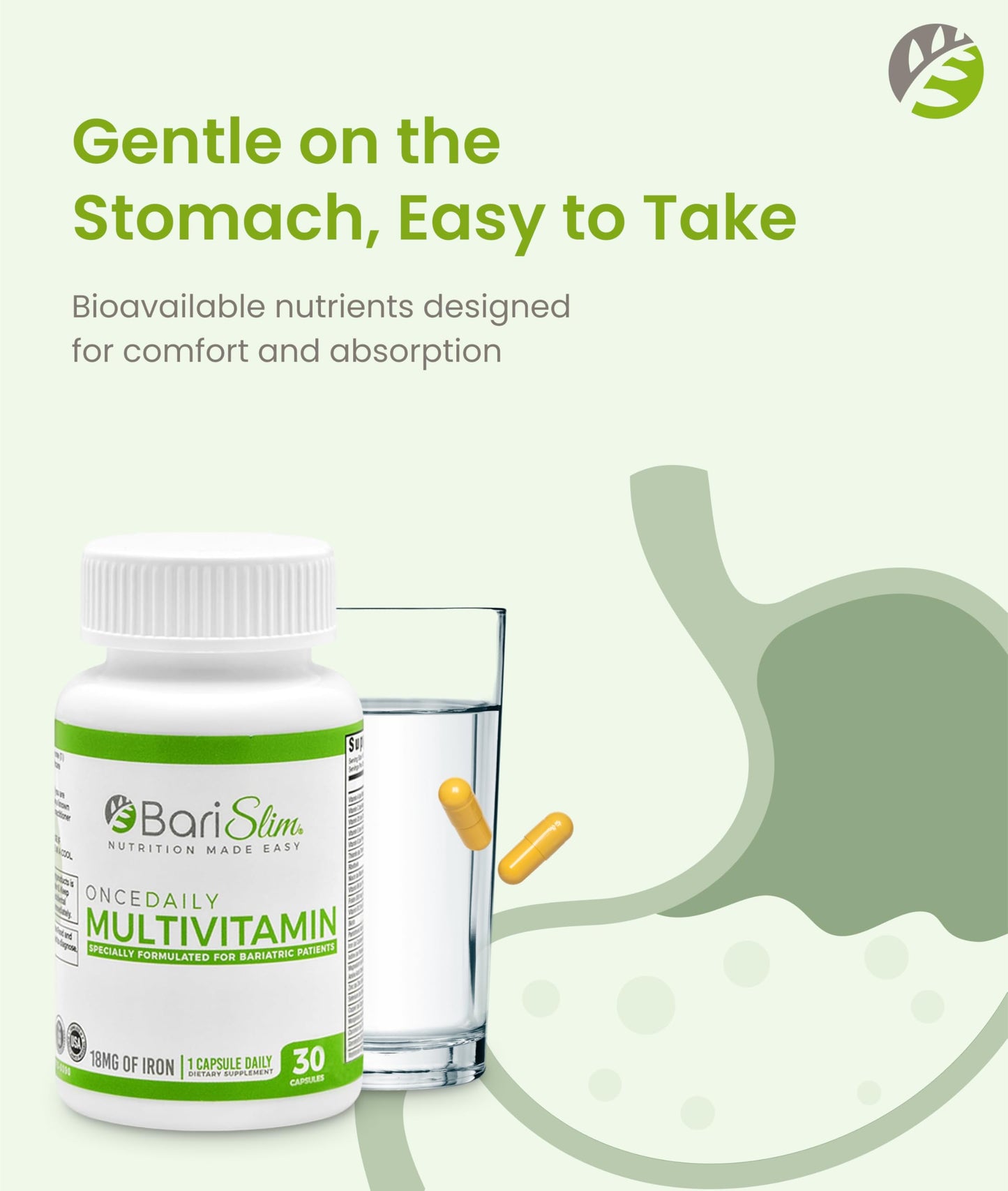 BariSlim Once Daily Bariatric Multivitamin Capsule – 18 mg Iron | 30 Day Supply