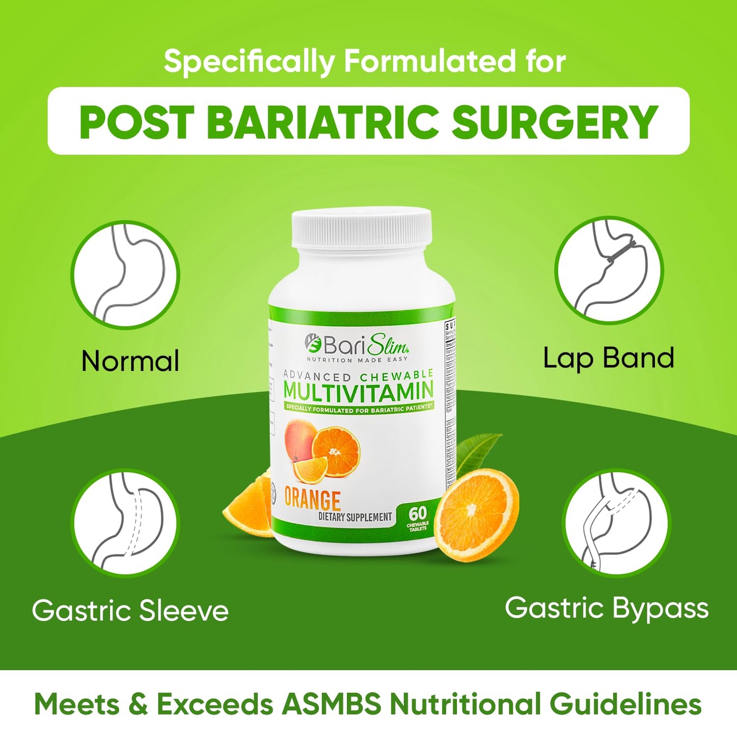 BariSlim Advanced Chewable Bariatric Multivitamin Tablets – Post-Bariatric Vitamin (Gastric Bypass & Sleeve) Orange | 60 Count