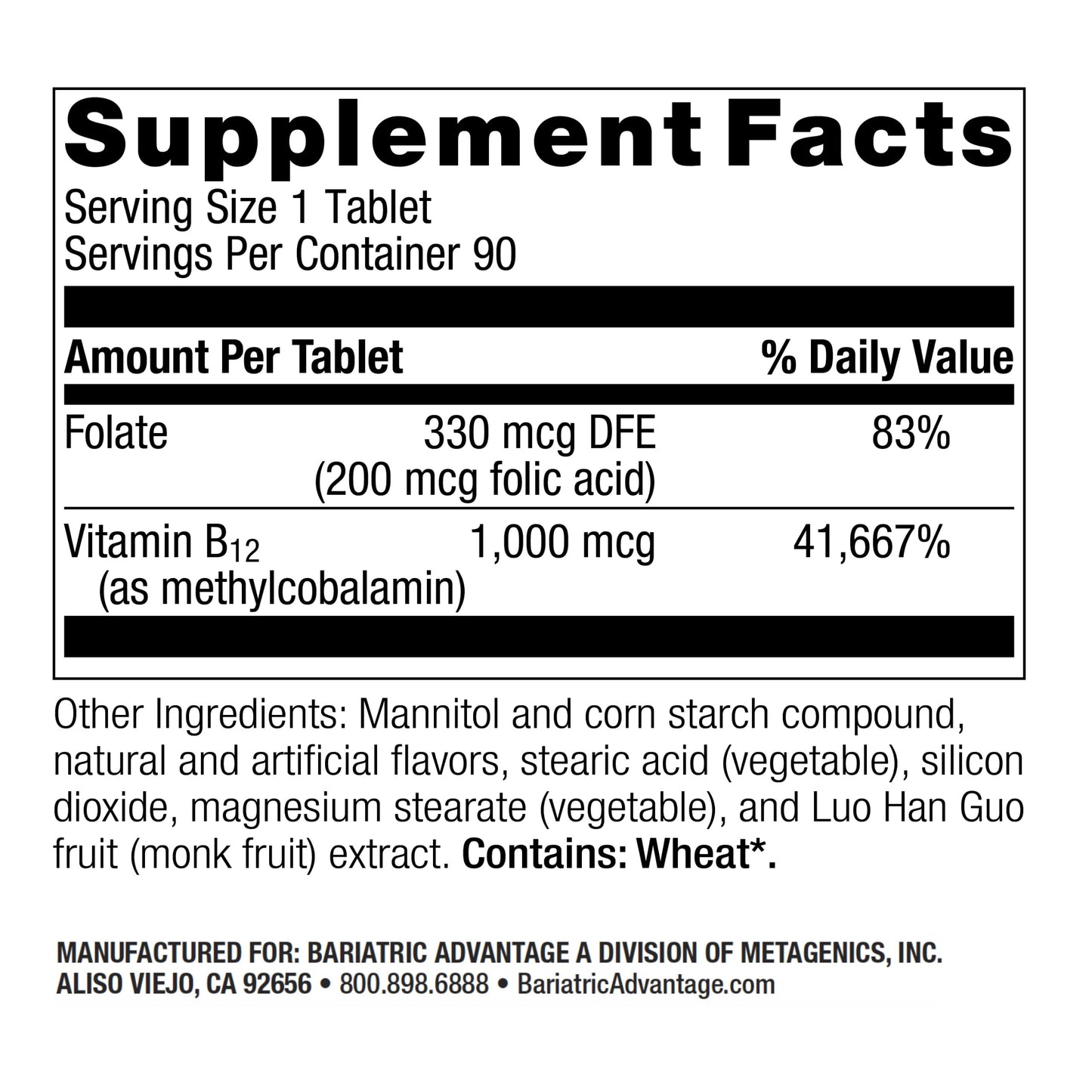Bariatric Advantage B-12 Speedy Melts: 1000 mcg B12 + 200 mcg Folate