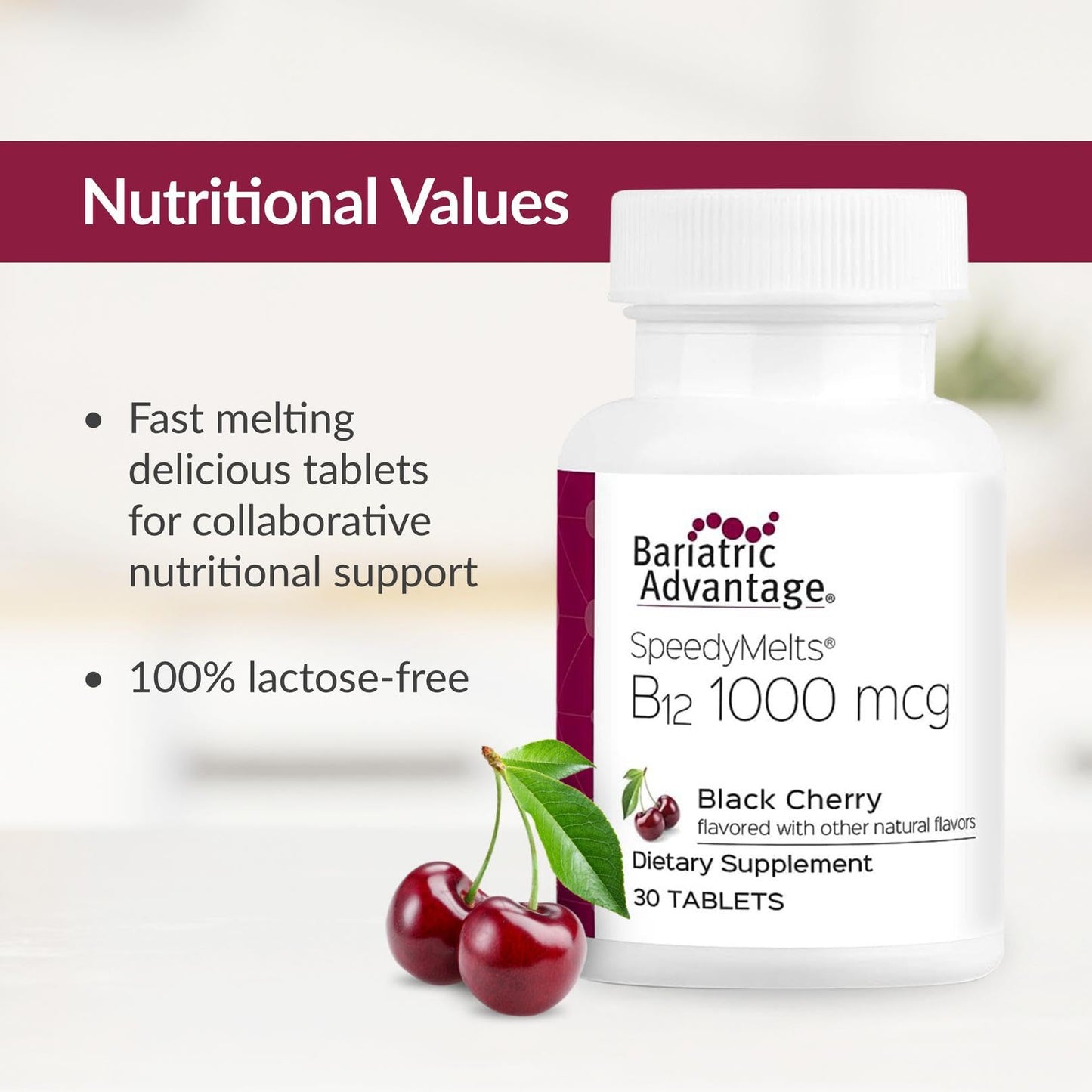 Bariatric Advantage B-12 Speedy Melts - 1000 mcg B12, 200 mcg Folic, Black Cherry, 30 ct