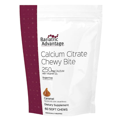 Bariatric Advantage Calcium Citrate Chewy Bites 250 mg with Vitamin D3 – Sugar-Free Caramel, 60 Count