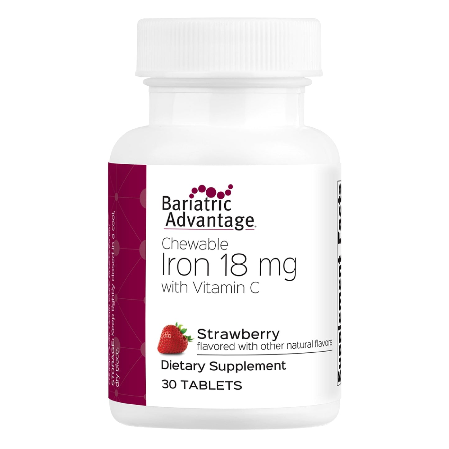 Bariatric Advantage Iron 18 mg with Vitamin C Chewable – Strawberry – 30 Tablets