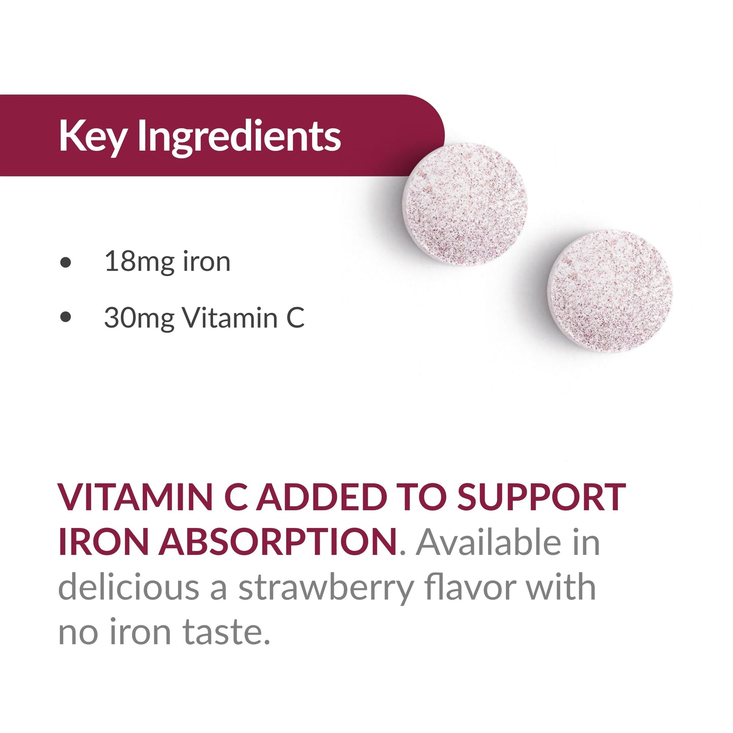 Bariatric Advantage Iron 18 mg with Vitamin C Chewable - Strawberry - 90 Tablets