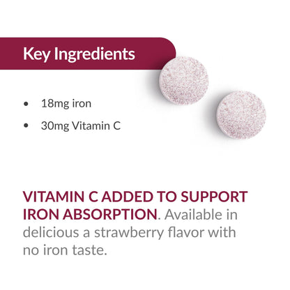 Bariatric Advantage Iron 18 mg with Vitamin C Chewable - Strawberry - 90 Tablets