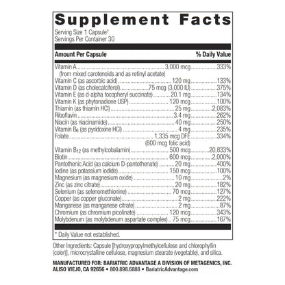Bariatric Advantage Ultra Solo Without Iron – Once-Daily Bariatric Multivitamin (Gluten Free) 30 Count