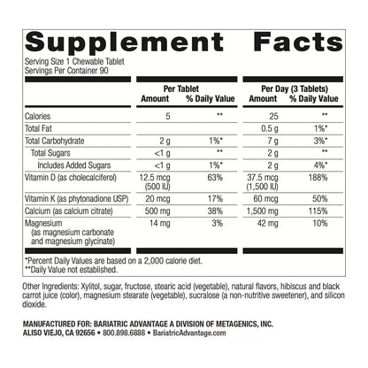 Bariatric Calcium Citrate 500mg Chewables with Vitamin D3 – 90 Count