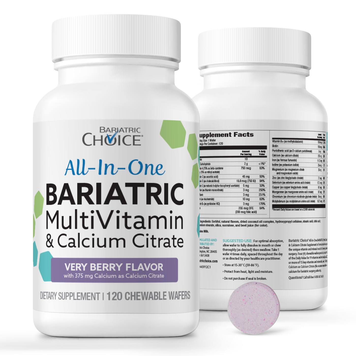 Bariatric Choice All-in-One Chewable Multivitamin with Iron & Calcium Citrate – Very Berry (120ct)