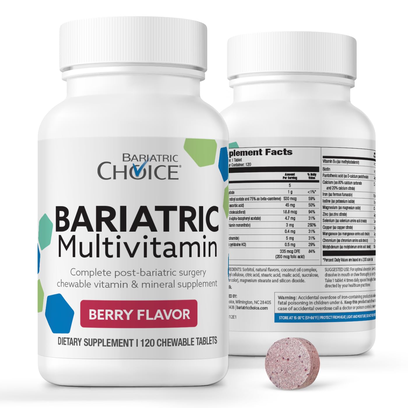 Bariatric Choice My Bariatric Chewable Multivitamin with Iron & 300mg Calcium – Berry (120ct)