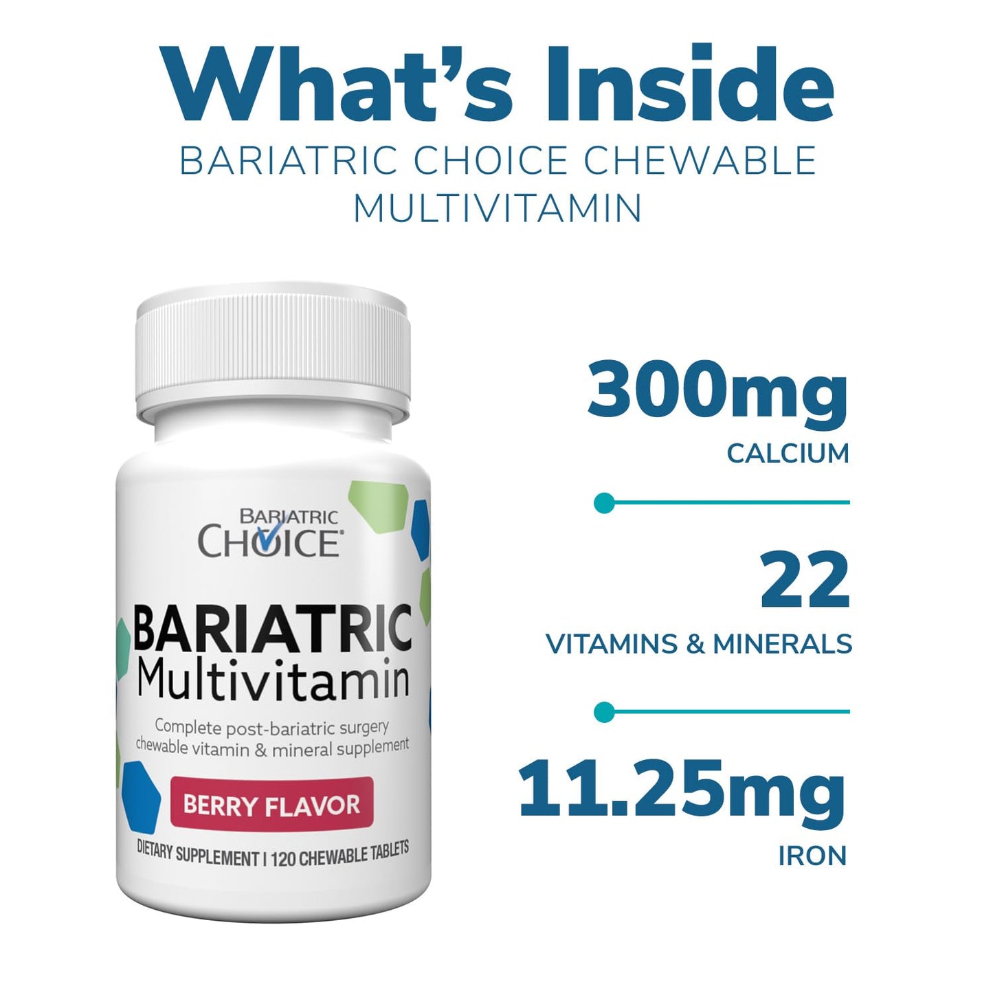 Bariatric Choice My Bariatric Chewable Multivitamin with Iron & 300mg Calcium – Berry (120ct)