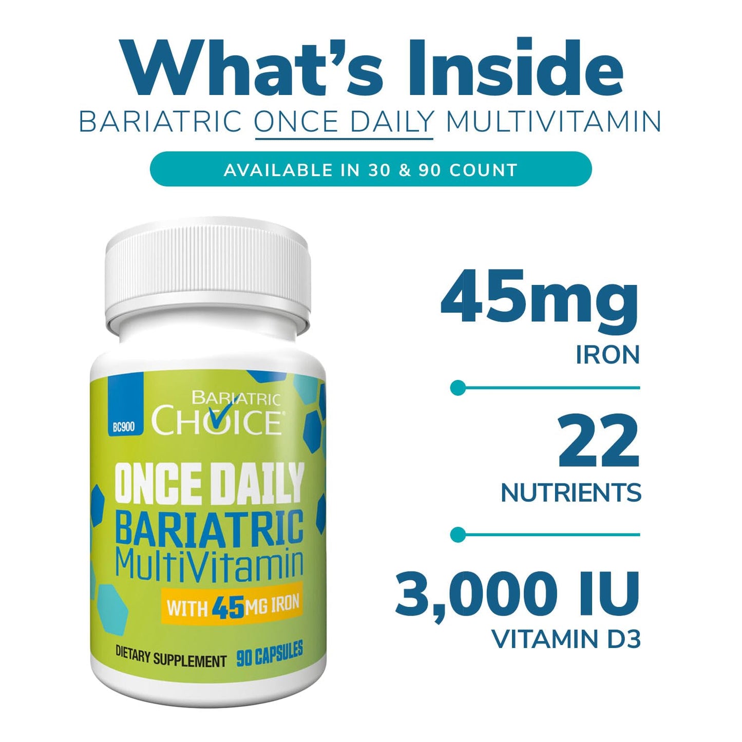 Bariatric Choice Once-Daily Multivitamin with 45 mg Iron | 30 Count