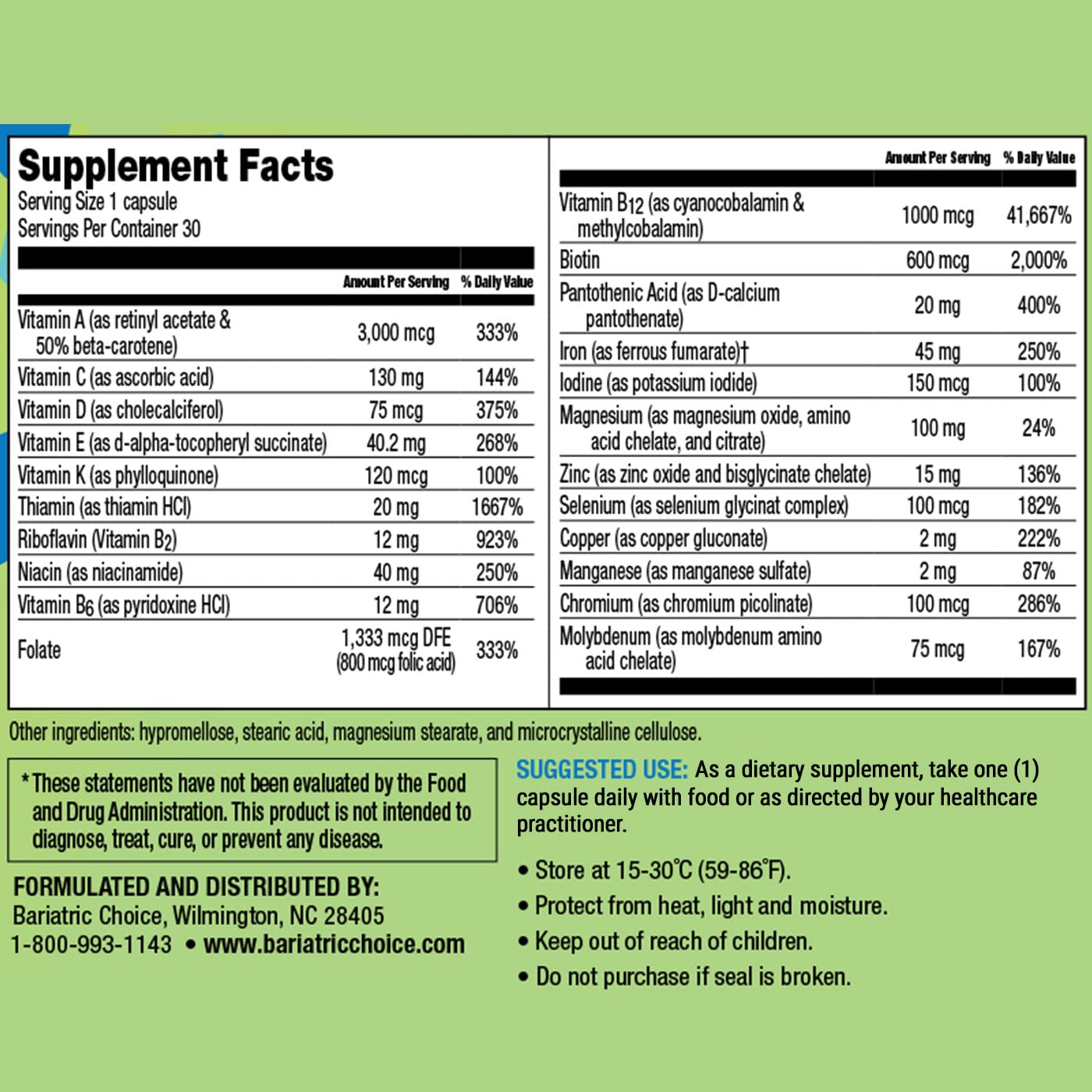 Bariatric Choice Once-Daily Multivitamin with 45 mg Iron | 30 Count
