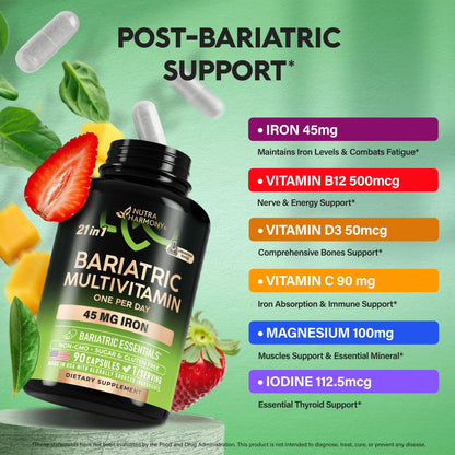 Bariatric Multivitamin with 45 mg Iron – USA Made, 90 Capsules