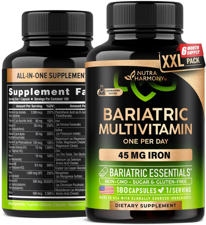 Bariatric Multivitamin with Iron – 21 Vitamins, 180 Capsules, USA Made