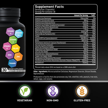 Bariatric Multivitamin with Iron for Post Bariatric Surgery – One a Day, 30 Capsules | Gluten-Free, Non-GMO