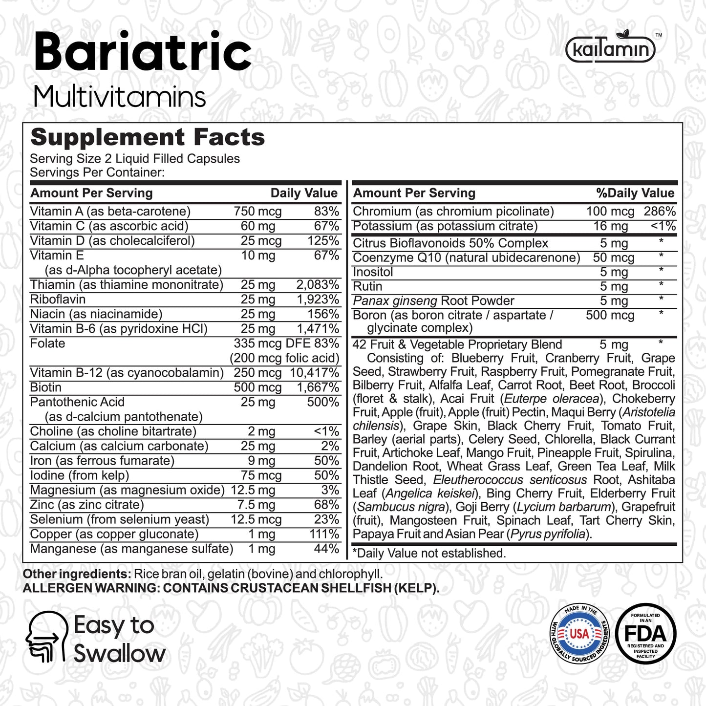 Bariatric Multivitamin with Iron – Post Bariatric Surgery Support (120 Caps, 2-Month Supply) – Gluten-Free