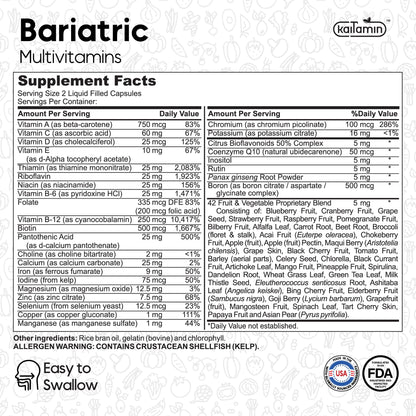 Bariatric Multivitamin with Iron – Post Bariatric Surgery Support (120 Caps, 2-Month Supply) – Gluten-Free