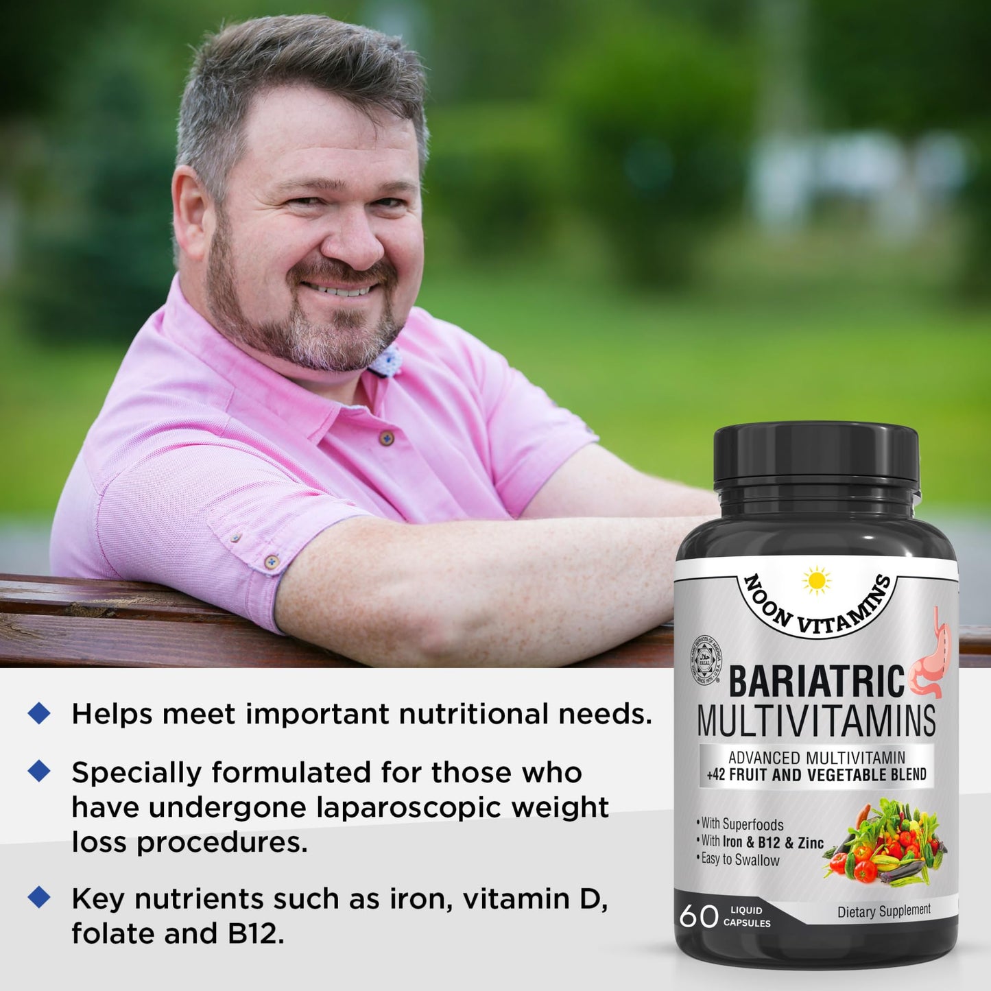 Bariatric Multivitamin with Iron – Halal, Made in USA, 42-Superfood Blend (60 Liquid Capsules)