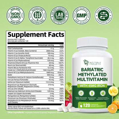 Bariatric Multivitamin with Iron 45mg – Post-Surgery Vitamins (120 Caps)