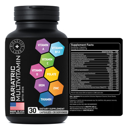 Bariatric Multivitamin with Iron for Post Bariatric Surgery – One a Day, 30 Capsules | Gluten-Free, Non-GMO