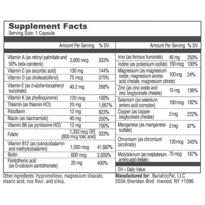 BariatricPal Multivitamin ONE 1 Per Day | 45 mg Iron | 30 Count