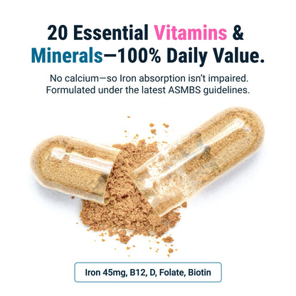 BariatricPal Multivitamin ONE 1 Per Day | 45 mg Iron | 30 Count
