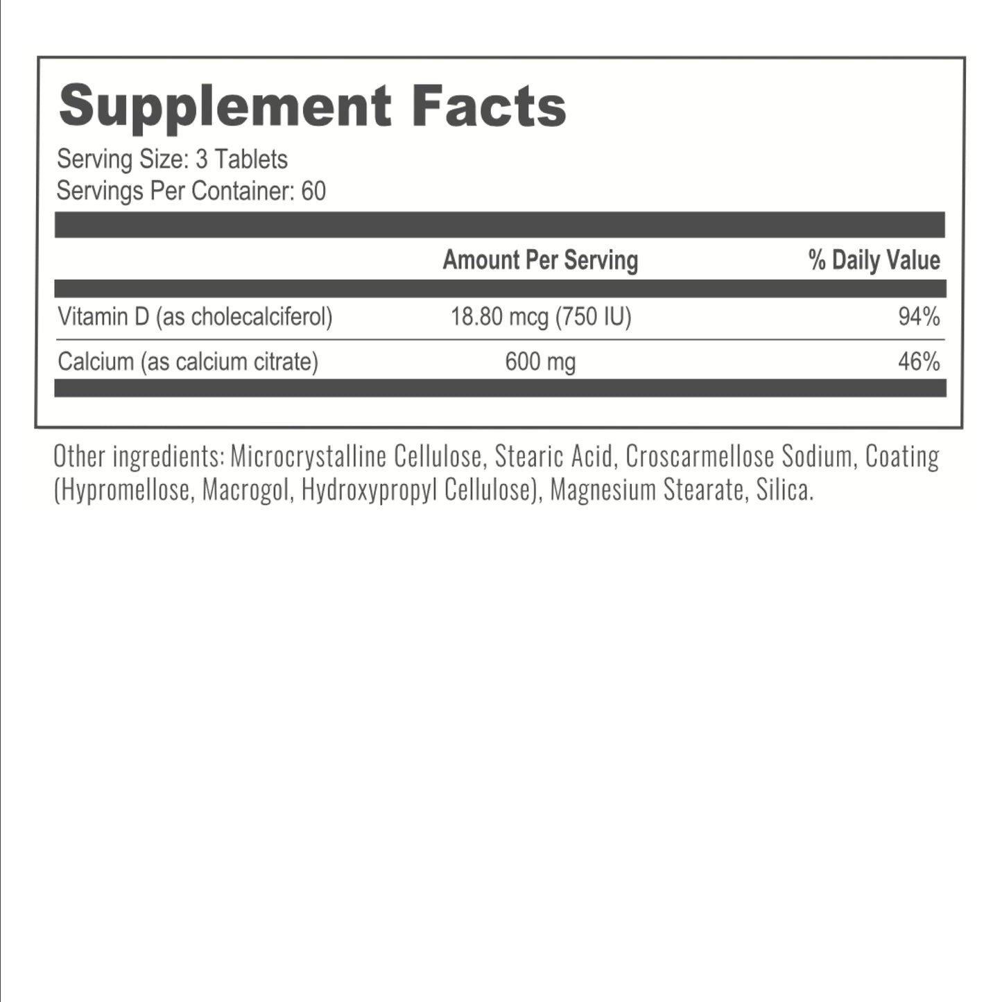 BariatricPal Easy Swallow Calcium Citrate 600mg + D3 | 30-Day Supply