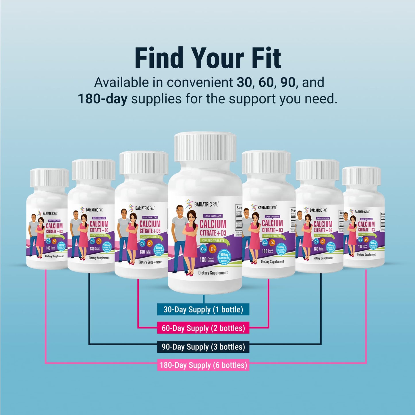 BariatricPal Easy Swallow Calcium Citrate 600mg + D3 | 30-Day Supply