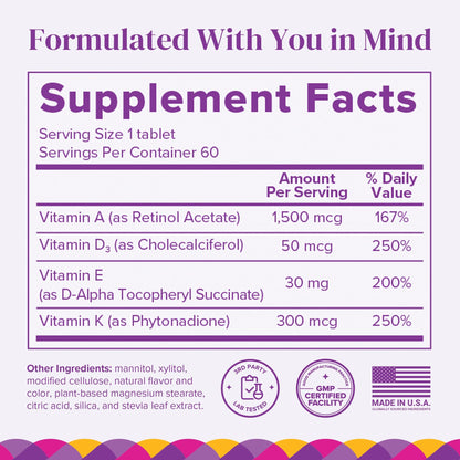 Barimelts ADEK - 60 Fast-Dissolving Tablets (2-Month Supply) - Sugar-Free Bariatric Vitamins for Women | Vitamins A, D, E & K | Strawberry Flavor