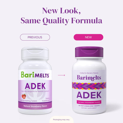 Barimelts ADEK - 60 Fast-Dissolving Tablets (2-Month Supply) - Sugar-Free Bariatric Vitamins for Women | Vitamins A, D, E & K | Strawberry Flavor