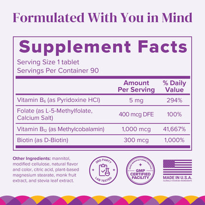 BariMelts Vitamin B12 Plus – 90 Fast-Dissolving Bariatric Tablets (3-Month Supply) | Sugar-Free for Women