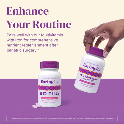 BariMelts Vitamin B12 Plus – 90 Fast-Dissolving Bariatric Tablets (3-Month Supply) | Sugar-Free for Women