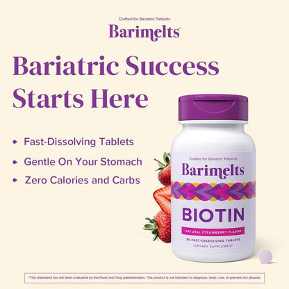 BariMelts Biotin 5000mcg – 90 Tablets (3-Month, Sugar-Free, Strawberry)