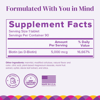 BariMelts Biotin 5000mcg – 90 Tablets (3-Month, Sugar-Free, Strawberry)