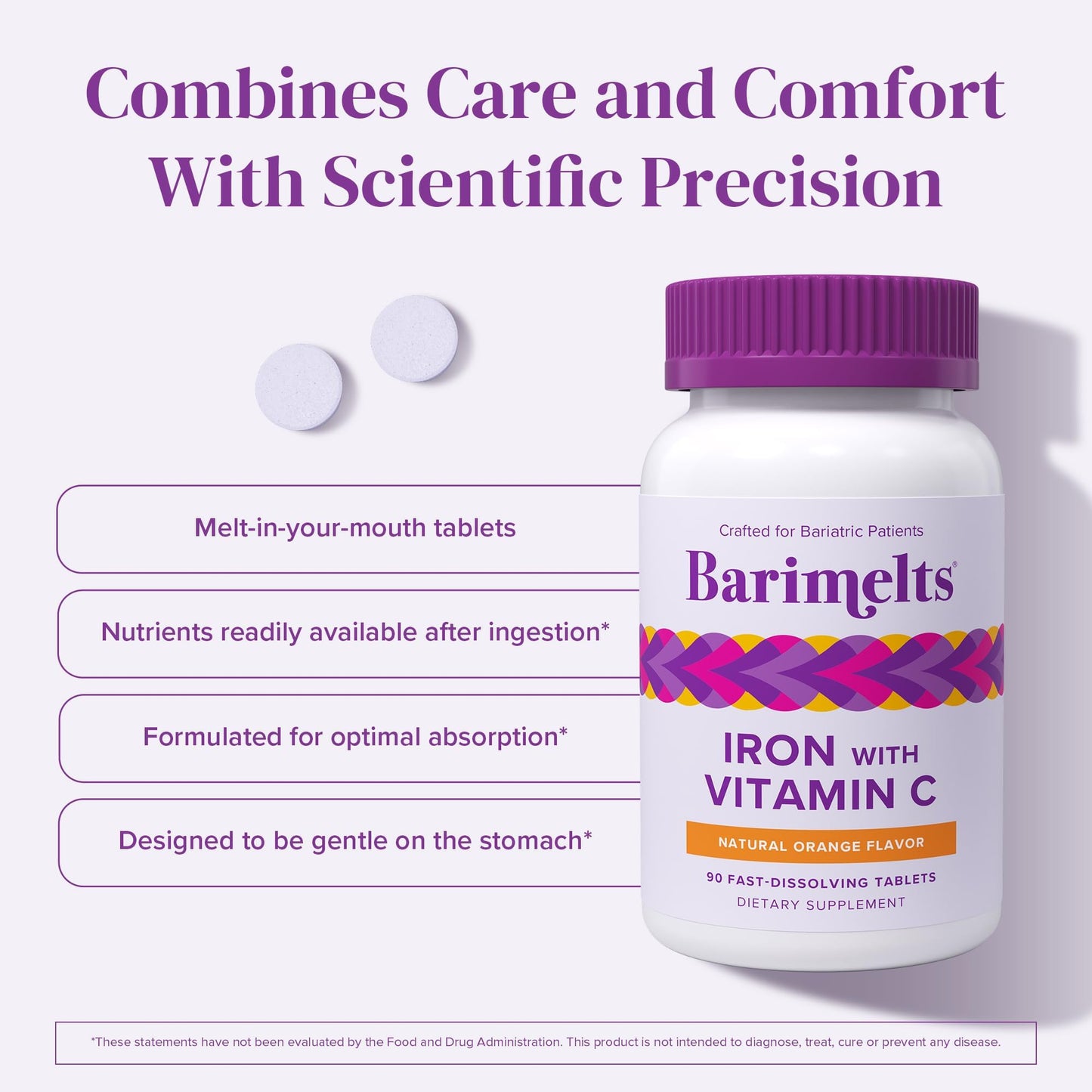 Barimelts Iron with Vitamin C | 90 Fast-Dissolving Tablets (Sugar-Free) for Women