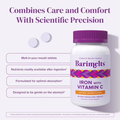 Barimelts Iron with Vitamin C | 90 Fast-Dissolving Tablets (Sugar-Free) for Women