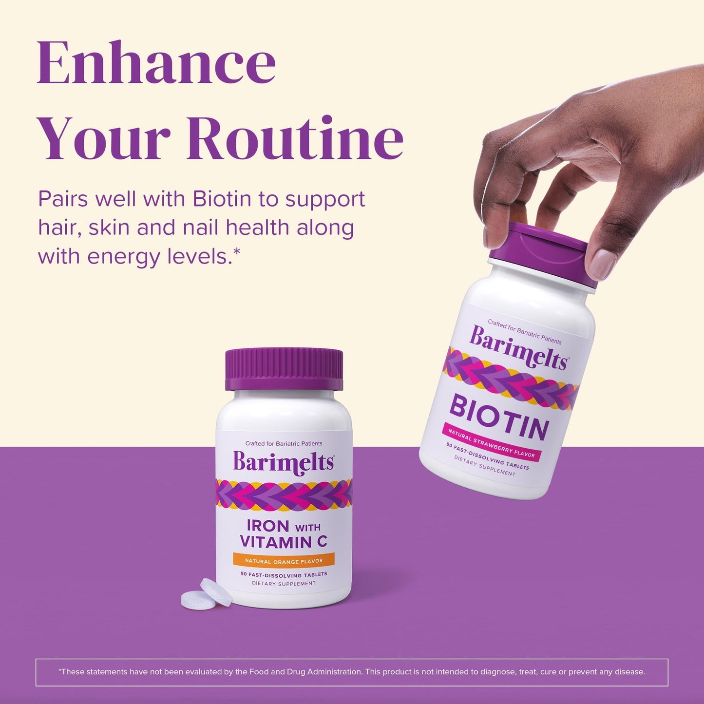 Barimelts Iron with Vitamin C | 90 Fast-Dissolving Tablets (Sugar-Free) for Women