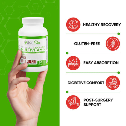 BariSlim Advanced Chewable Bariatric Multivitamins – Post-Surgery Nutrition (Wild Cherry, 60 Count)