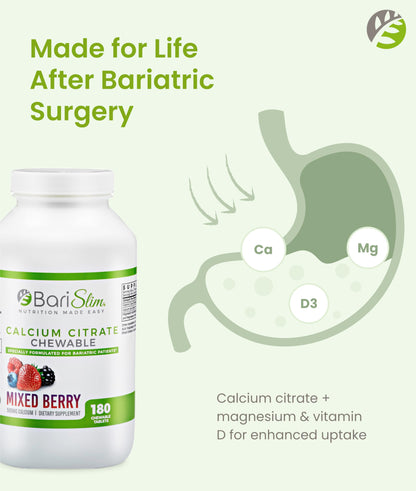 BariSlim Bariatric Calcium Citrate with Magnesium & Vitamin D – 500 mg per Serving | Mixed Berry, 90 Servings