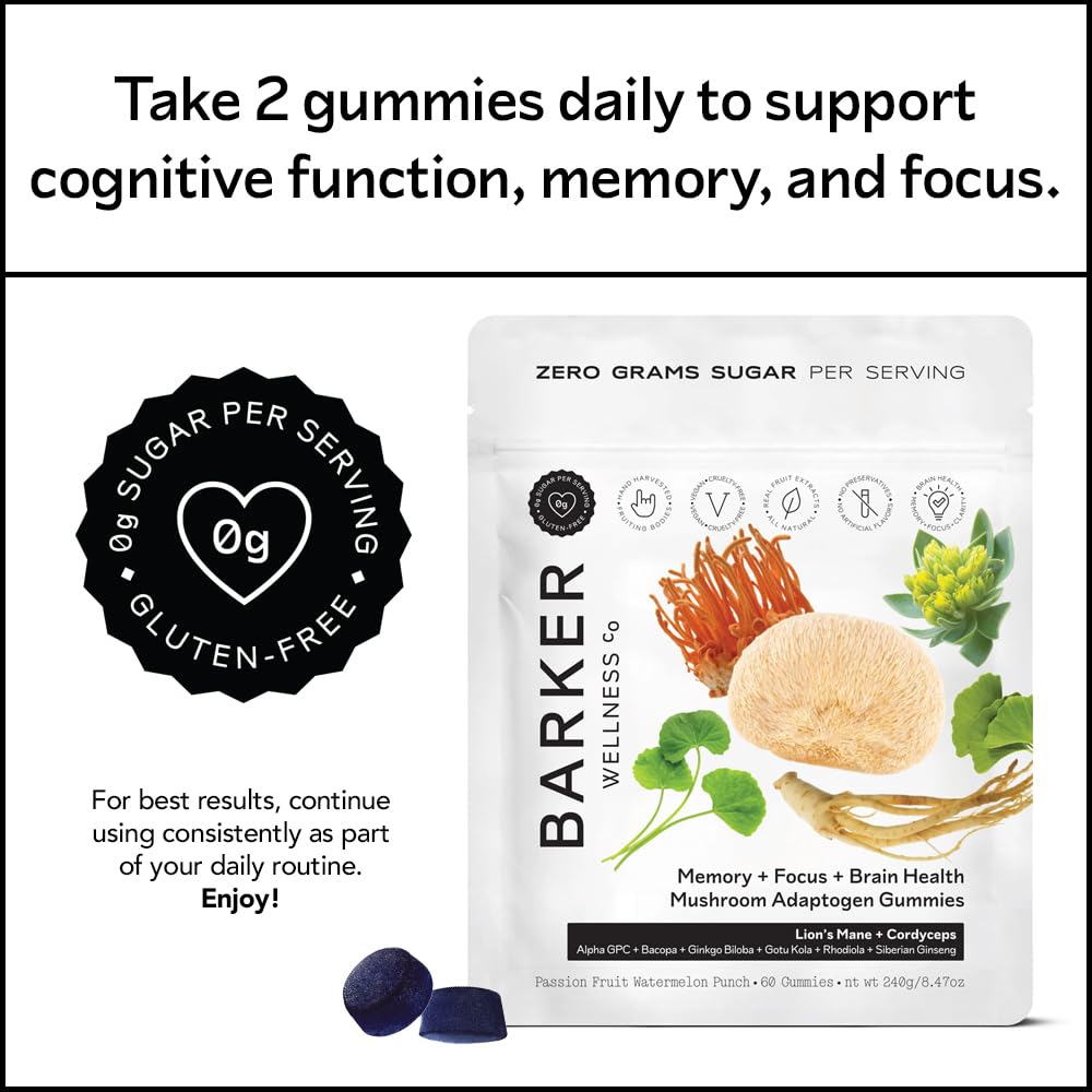 Barker Wellness Mushroom Adaptogen Gummies – Memory, Focus & Brain Health