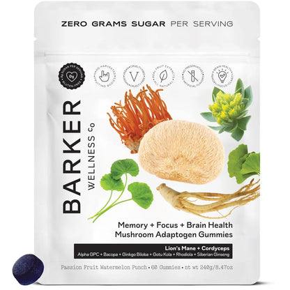 Barker Wellness Mushroom Adaptogen Gummies – Memory, Focus & Brain Health