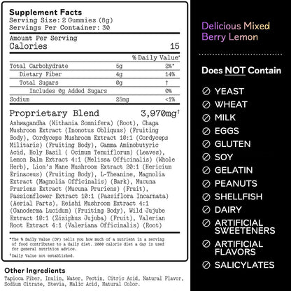 Barker Wellness Nighttime Mushroom Gummies – Vegan, Sugar-Free Adaptogen Gummies with Reishi, Lion’s Mane, Chaga, Cordyceps | Non-GMO 60 Count