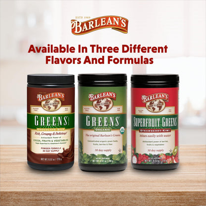 Barlean's Chocolate Greens Powder – Daily Greens Superfood, Fiber & Antioxidant Blend, 9.52 oz