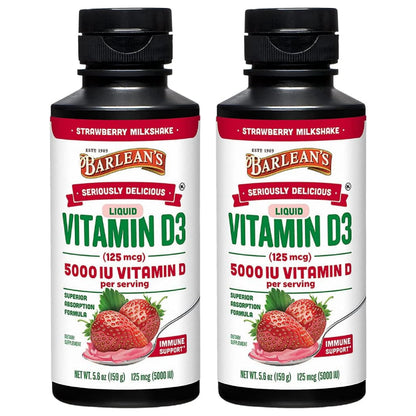Barlean's Vitamin D3 Liquid 5000 IU – Pack of 2 (Strawberry Milkshake)