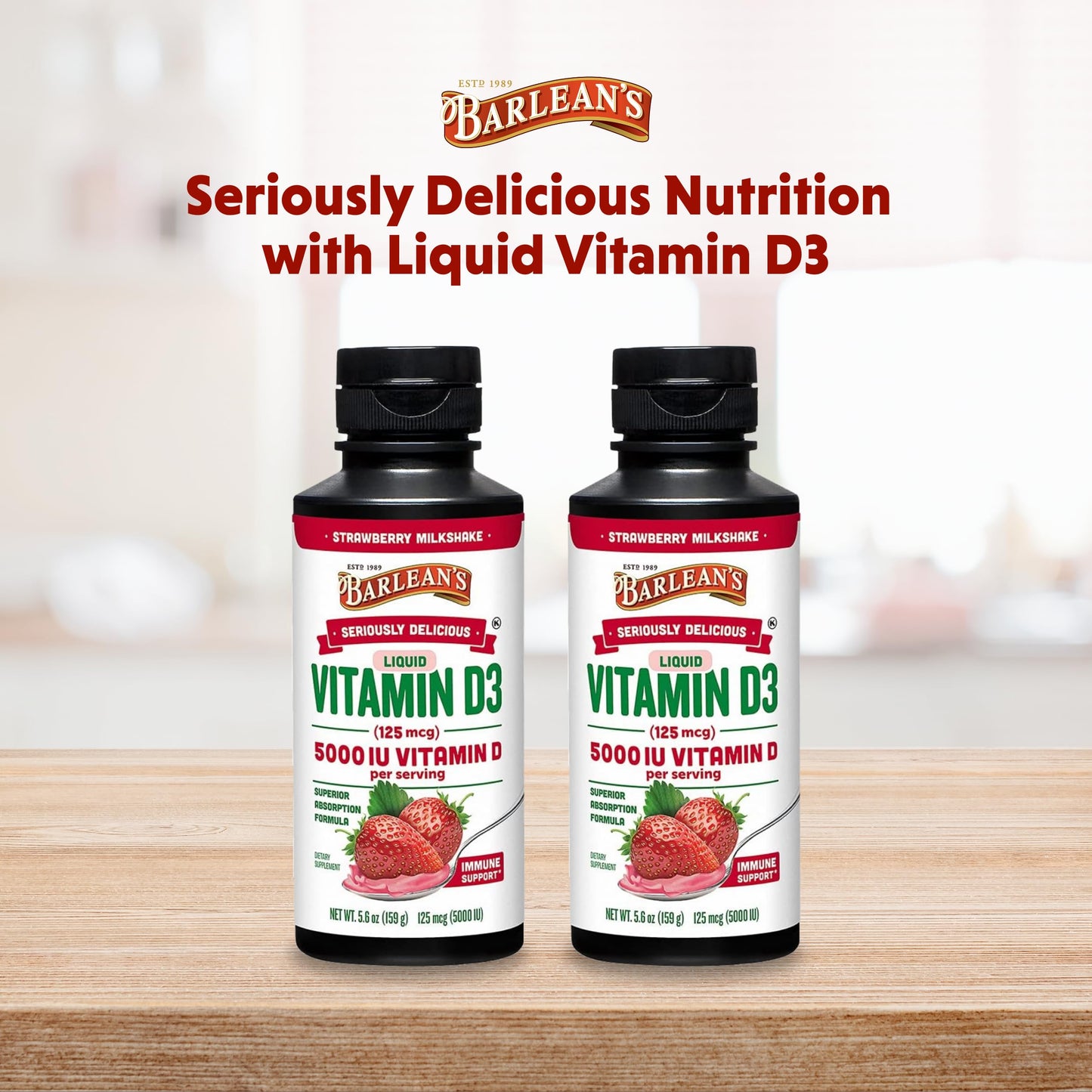 Barlean's Vitamin D3 Liquid 5000 IU – Pack of 2 (Strawberry Milkshake)