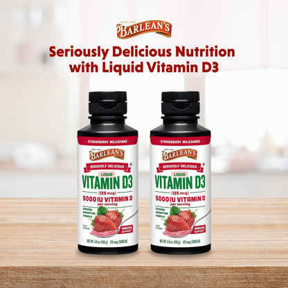 Barlean's Vitamin D3 Liquid 5000 IU – Pack of 2 (Strawberry Milkshake)