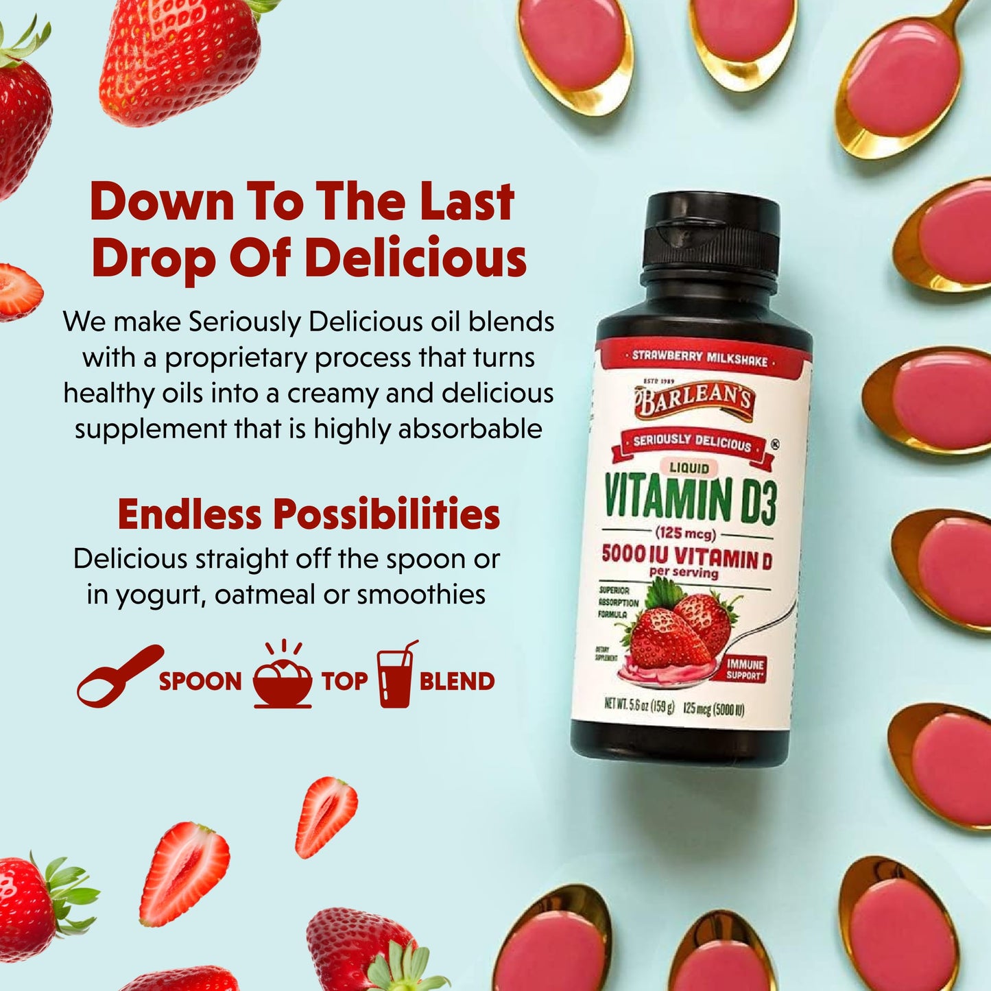 Barlean's Vitamin D3 Liquid 5000 IU – Pack of 2 (Strawberry Milkshake)